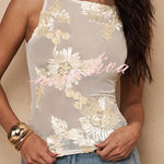 Mesh Embroidered Sleeveless Top
