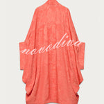 Garcella Satin Jacquard Printed Batwing Sleeve Loose Kimono Long Coat