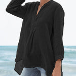 Zeagoo Zeagoo Women's Cotton and Linen Loose Baggy Plus Size V Neck Long Sleeve Beach Shirts Blouses Tops