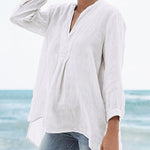 Zeagoo Zeagoo Women's Cotton and Linen Loose Baggy Plus Size V Neck Long Sleeve Beach Shirts Blouses Tops