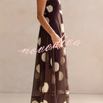 Polka Dot Print Mesh Spaghetti Strap Square Neck Vacation Maxi Dress