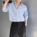 Blue Striped Heart Print Drape Shirt