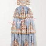 Daylight Unique Print Cutout Waist Back Lace-up Tiered Hem Maxi Dress