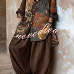 Retro Floral Print Longline Shirt & Baggy Pants Two-Piece Set