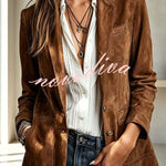 Stylish Suede Lapel Long-sleeved Casual Button-down Jacket