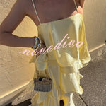 Soft and Smooth Satin Tiered Slip Square Neck A-line Maxi Dress