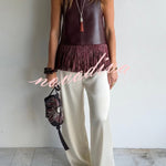 Stylish Halter Neck Sleeveless Leather Tassel Loose Top