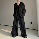 Vintage Collarless Blazer and Wide-leg Pants Two-piece Set