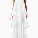 Soft and Smooth Satin Tiered Slip Square Neck A-line Maxi Dress
