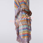 Casie Knit Colorful Zigzag Pattern Fringe Trim Cover-up Vacation Maxi Dress