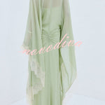 Evita Georgette Lace Trim Kaftan-style Sleeve Ruched Hip Maxi Dress