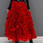 Elegant Dark Green Dot Patchwork Tulle Skirt Fall