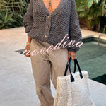 Hestia Knitted Texture Solid Color Button Long Sleeve Relaxed Cardigan