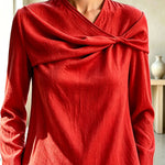 Draped Twist-Front Textured Blouse