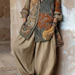 Retro Floral Print Longline Shirt & Baggy Pants Two-Piece Set