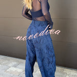 Free Moment Animal Print Metal Ring Design Pocket Wide Leg Pants