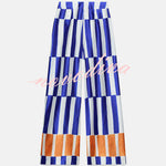 Chic Day Color-block Stripes Print High Rise Pocketed Wide Leg Pants