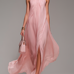 Comfortable And Elegant Halter Neck Sleeveless Slit Chiffon Maxi Dress