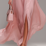 Comfortable And Elegant Halter Neck Sleeveless Slit Chiffon Maxi Dress