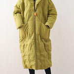 2025 Warm Yellow Down Coat original design literary retro overcoat