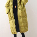 2025 Warm Yellow Down Coat original design literary retro overcoat