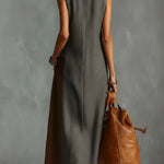 Stylish Color-blocked High-neck Sleeveless Casual Pocket Maxi Dress