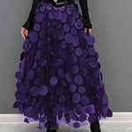 Elegant Dark Green Dot Patchwork Tulle Skirt Fall
