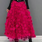 Elegant Dark Green Dot Patchwork Tulle Skirt Fall