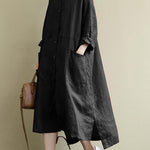 Black  Linen Shirt Dress Casual Oversize Spring Maxi Dresses