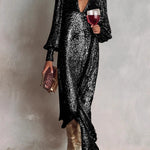 Minimalist Loose Shimmering V-neck Maxi Party Dress