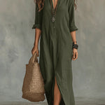 Black Button-down Front-opening Loose-fitting Shirt Maxi Dress