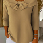 Women's Solid Color Round Neck 3/4 Sleeve Bow Casual Knit Pullover