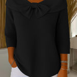 Women's Solid Color Round Neck 3/4 Sleeve Bow Casual Knit Pullover