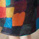 Loose Sleeveless Contrast Color Multi-Colored Plaid Round-Neck Midi Dresses