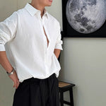 Solid Color Seersucker Loose Casual Shirt