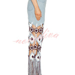 Belma Denim Handmade Embroidered Floral Crochet Detail Tassel Hem Pocket Jeans