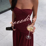 Stylish Three-dimensional Floral Chiffon Patchwork Strapless Elegant Maxi Dress