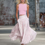 Elegant Retro Flowy Pink Striped Chiffon Skirt