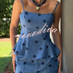 Jolene linen blend Polka Dot Print Flare Hem Slip Top and Pocket Wide Leg Pants Set