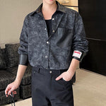 Retro Tie-dye Stitching PU Leather Long-sleeve Shirt