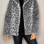Stylish Leopard Print Lapel Faux Fur Mid-length Coat