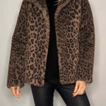Stylish Leopard Print Lapel Faux Fur Mid-length Coat