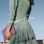 Elegant Night V-Neck Long Sleeve Layered Tassel Hem Maxi Dress