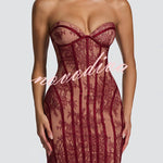 Jaya Floral Lace Contrast Structural Detail Back Lace-up Strapless Slit Mini Dress