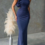 Fashionable Mesh Sleeveless One-shoulder Waist-revealing Maxi Dress