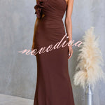 Fashionable Mesh Sleeveless One-shoulder Waist-revealing Maxi Dress