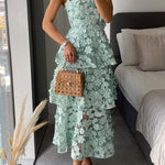 Cocktail Events 3D Embroidery Floral Detail Off Shoulder Tiered Hem Maxi Dress