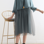 French Tea Green Tull Maxi dresses patchwork chiffon Summer Dress