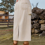 Zeagoo Women's Casual High Waist Denim Midi Skirt Drawstring Adjustable Long Jeans Skirt with Pockets