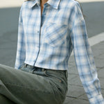 Plaid Print Loose Collar Long Sleeve Pockets Casual Shirt